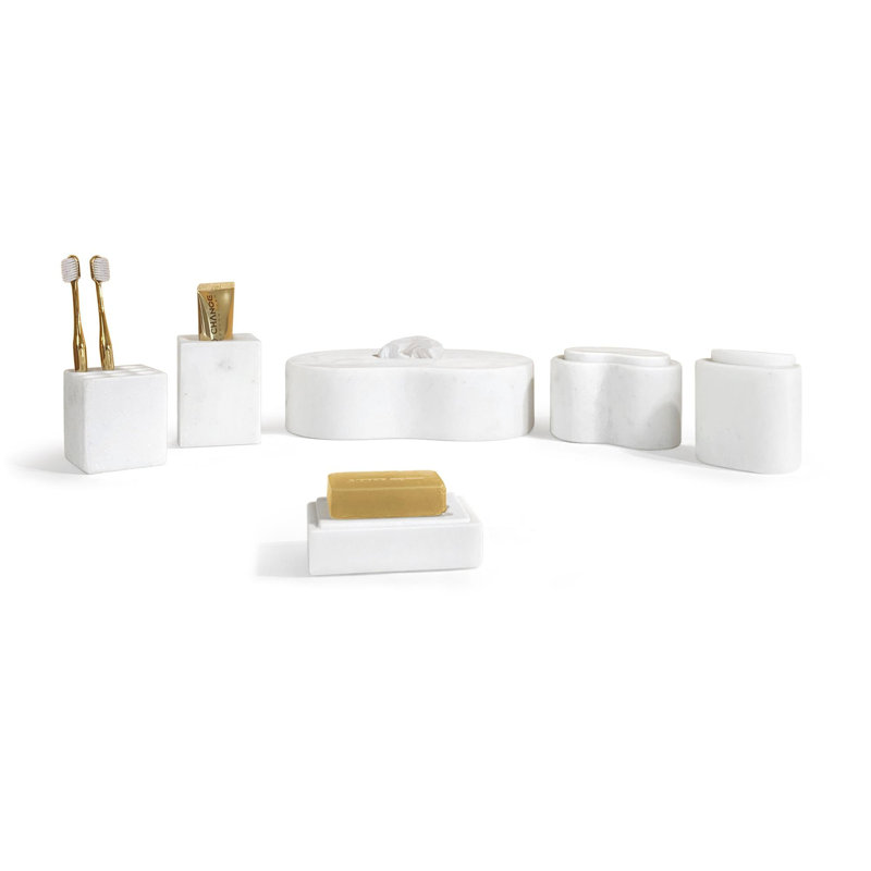 marble bathroom accessories set, White/Natural