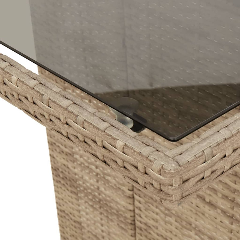 Latitude Run® Patio Table With Glass Top 74.8"X31.5"X29.1" Poly Rattan, Beige
