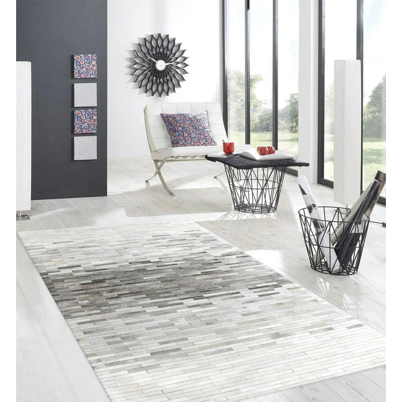 Canvello Modern Galaxy Hand-Loomed Silver Cowhide Area Rug- 8'9" X 11'9"