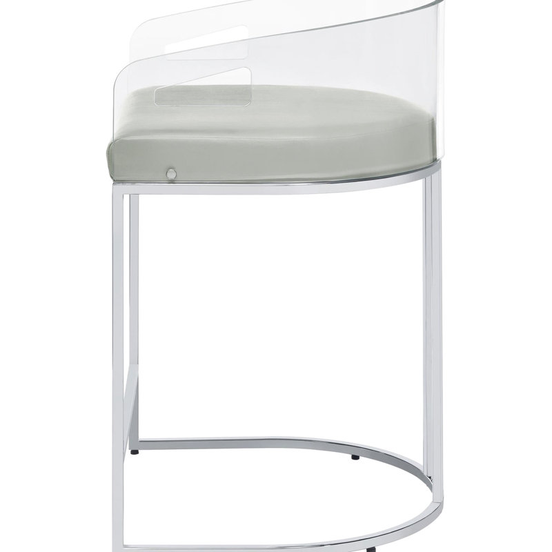 Tabourets de bar modernes à dossier en acrylique gris (2) - Confortable avec détails de 2 chaises de salle à manger et structure en métal