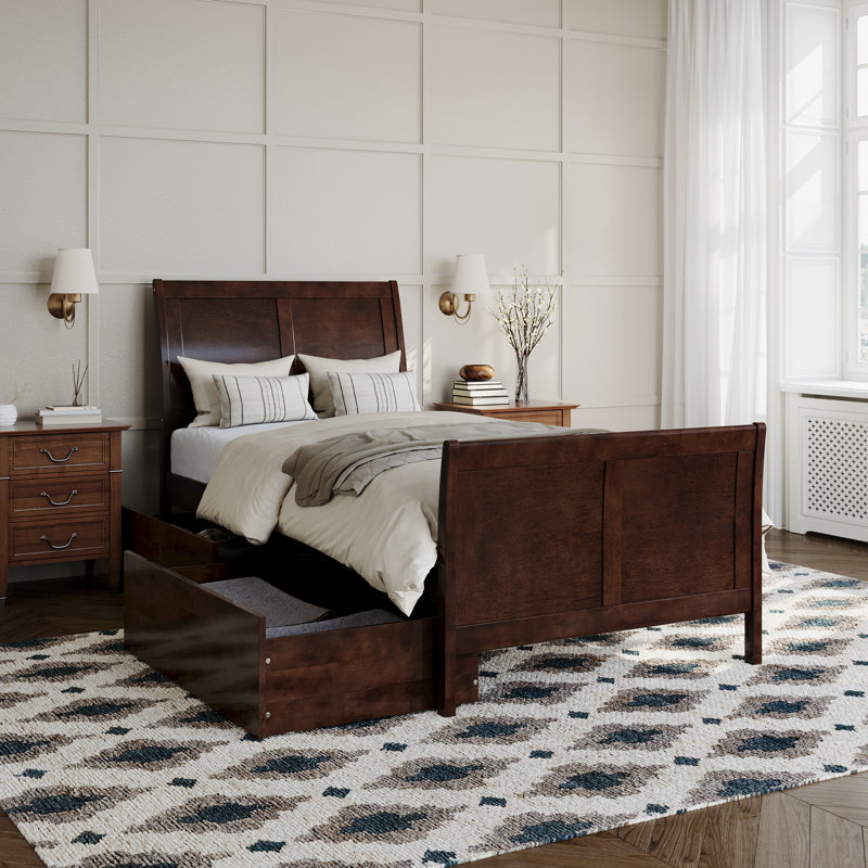 Fitzsimmons Solid Wood Platform Bed with Matching Footboard and Storage Drawers, Walnut 1, 2 Drawers, Twin XL