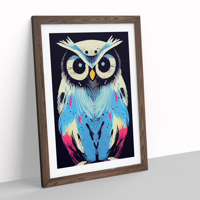 Paint Splashed Owl - Framed Print, 34cm H x 25cm W x 2cm D, Walnut