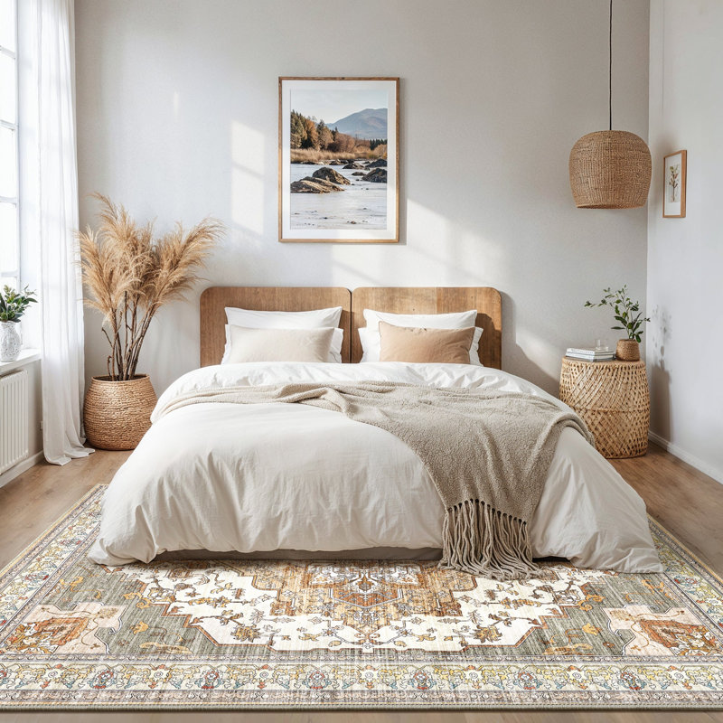 Machine Printed Area Rug, Brick/Beige, Rectangle 160 x 230 cm