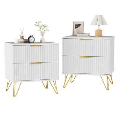 Fluted Nightstand With 2 Drawers