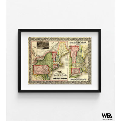 Railroad Map Of The Eastern States And New England 1856, Railway History Poster Print, Eastern USA Rustic Wall Art, Train Poster Print