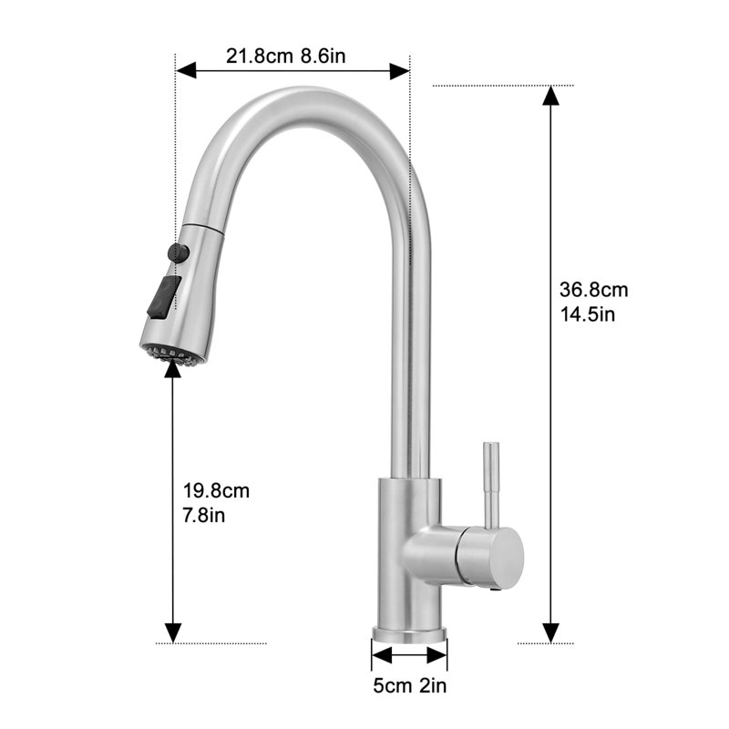 Robinet de cuisine escamotable avec douchette et robinet d'évier de cuisine à un trou avec robinet à poignée simple et bec pivotant