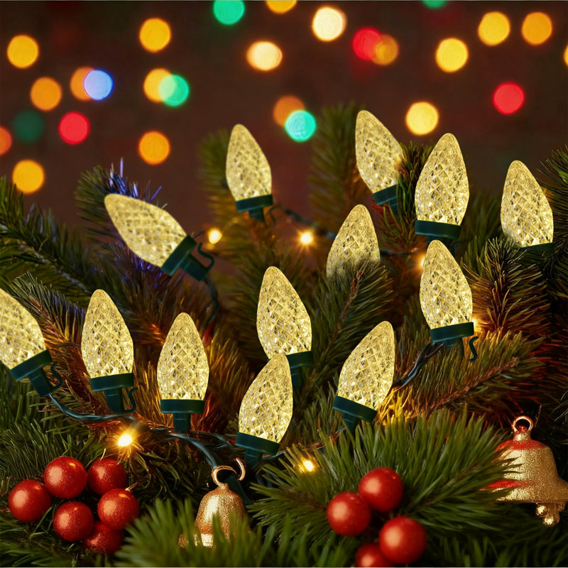4 Pack 25ft BIG Bulb C9 Christmas String Lights, 50 Bulbs, Warm White, Battery Powered, Warm White