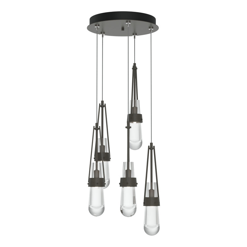 Luminaire suspendu 5 lumières Link, Standard: 19 po à 80 po, Fumée foncée, Verre transparent