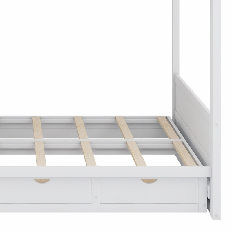 Wood Bunk Bed With Storage Staircase, Bedside Table, And 3 Drawers, White