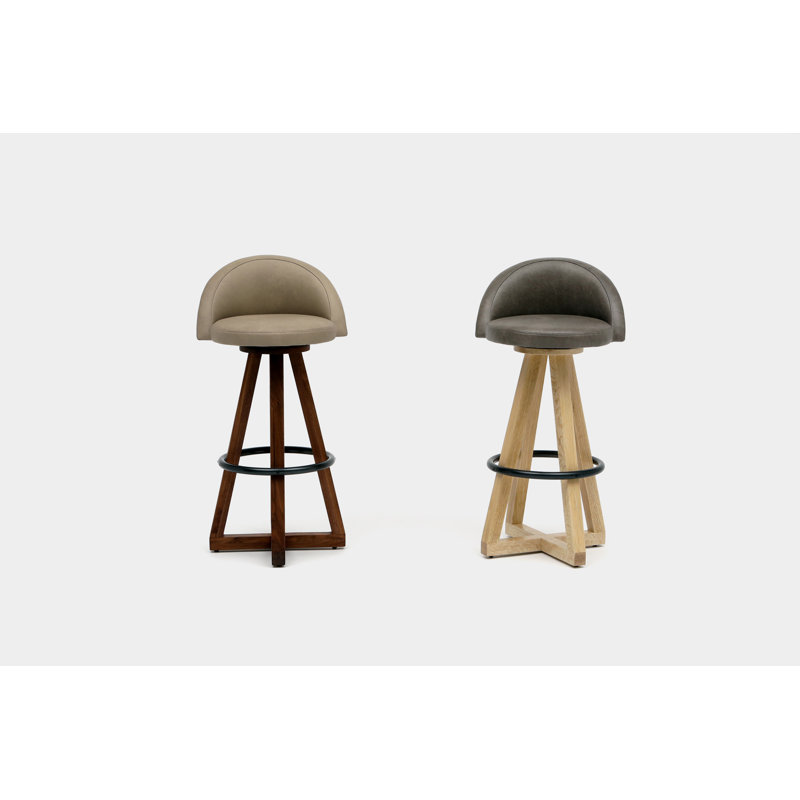 X3 Swivel Upholstered Counter Stool with Solid Wood Frame, Cashmere, Black Oak