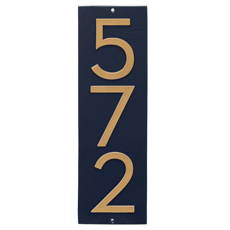 Plaque d’adresse murale flottante linéaire, Bleu marine, Doré, Oui
