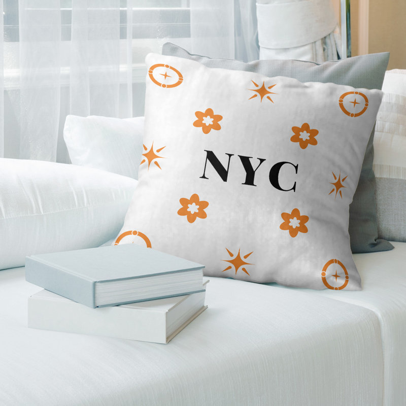 Coussin en coton New York Basketball, 20 pouces x 20 pouces, New York, orange, blanc