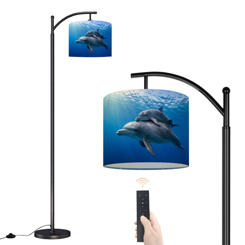 Lampe sur pied à arc avec abat-jour réglable Mère Calf Dolphin Lampe debout sur pied 3 températures de couleur à intensité variable pour lampe