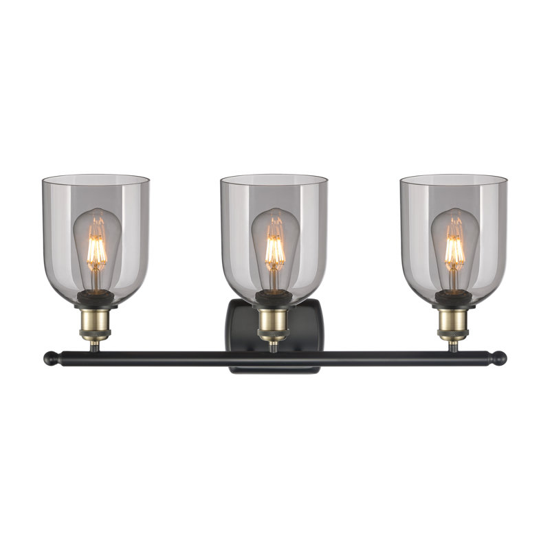 Meuble-lavabo à 3 lumières 26 po Ballston Anacaren, Gris fumée clair, Laiton antique noir