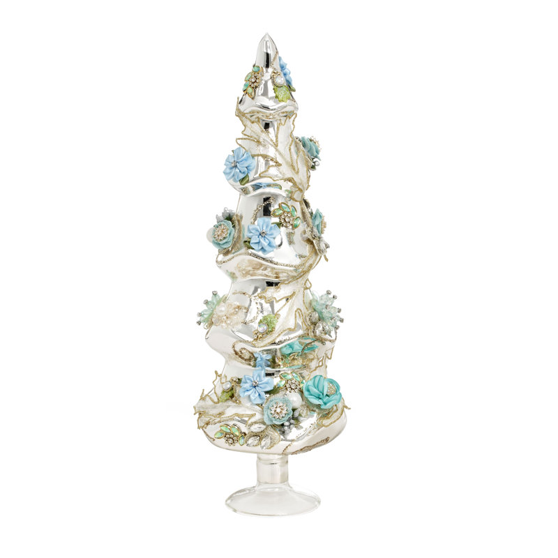 Jeweled Tree, Pink, Large - 17 Inches, 16.5" H x 5.5" W x 5.5" D, Silver/Blue