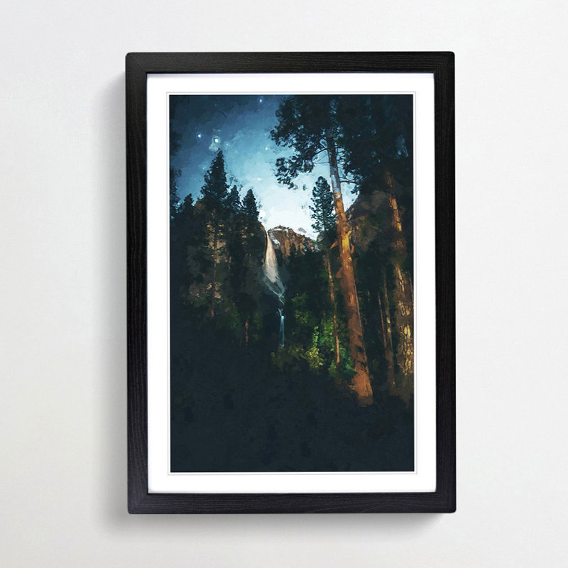 Waterfall Forest - Picture Frame Graphic Art Print, 50cm H x 35cm W x 2cm D, Black