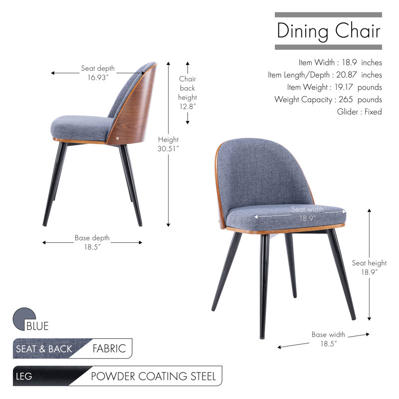 Dobbin Fabric Mid-Century Dining Chair, Blue