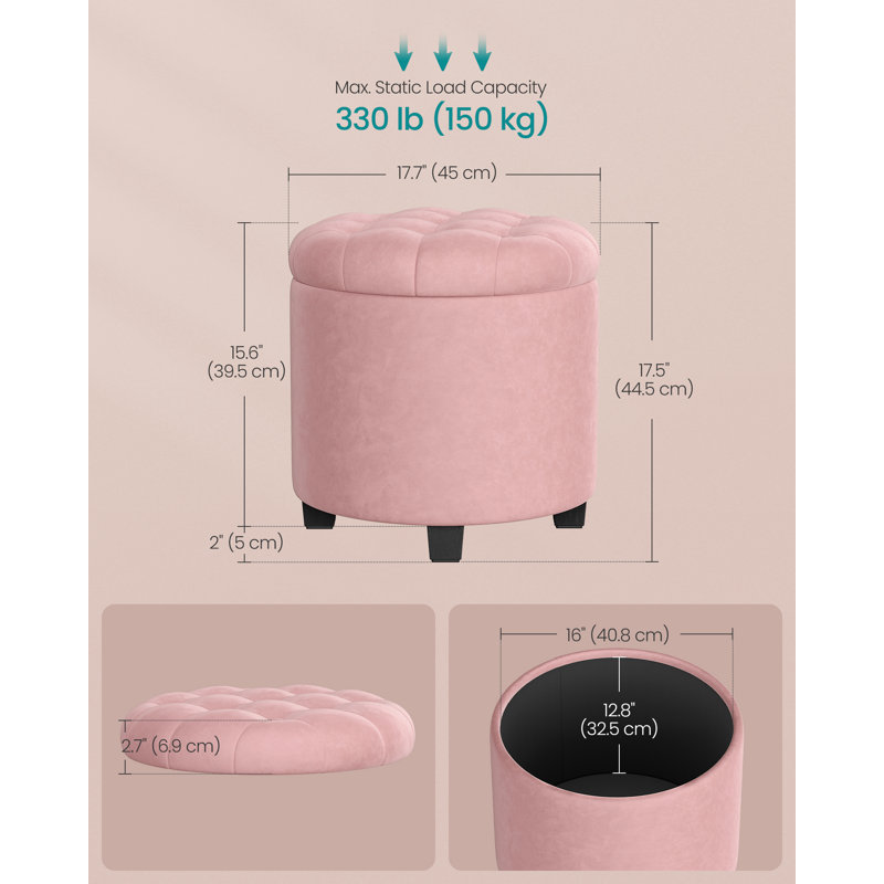 45cm Wide Tufted Solid Colour Footstool Ottoman, Pink