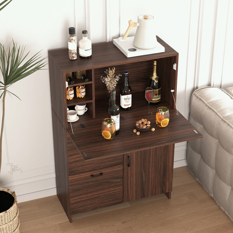 buffet avec tiroir de rangement, tablettes et bureau rabattable