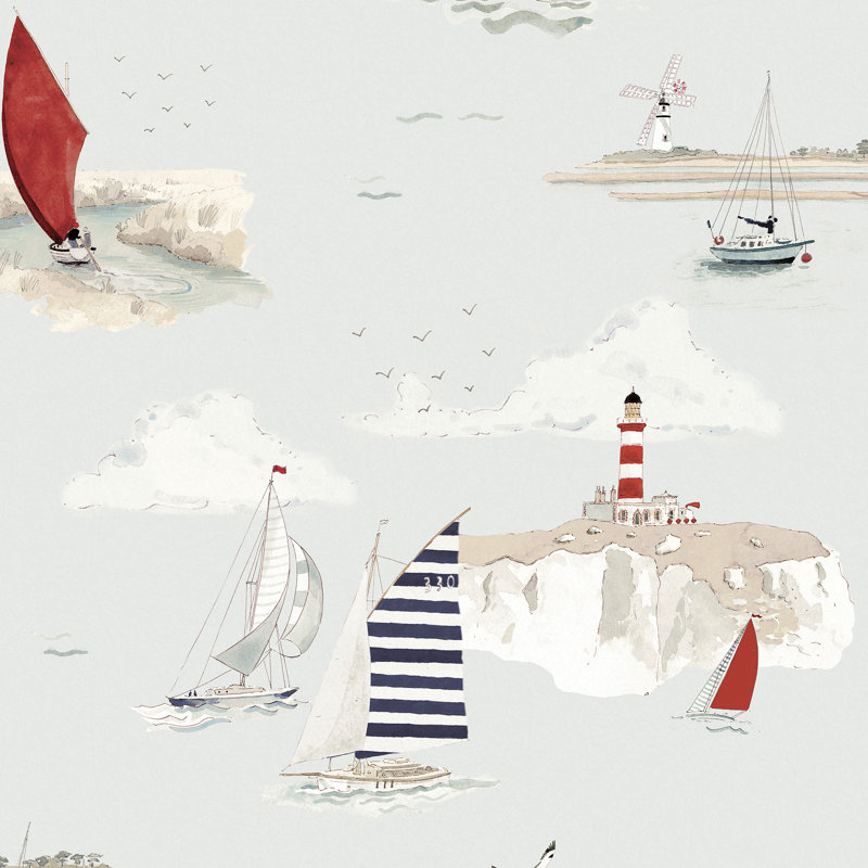 Sophie Allport Coastal Boats Cottesmore Sky Wallpaper, Blue