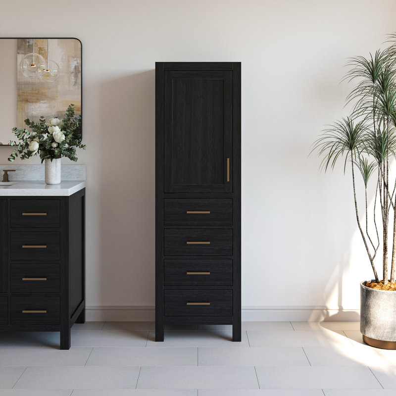 Armoire à linge en bois massif Amariani, Chêne noir
