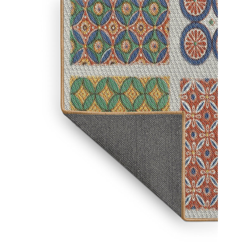 Tapis vert/bleu/rouge tissé à la machine, Rectangle 2 pi x 4 pi