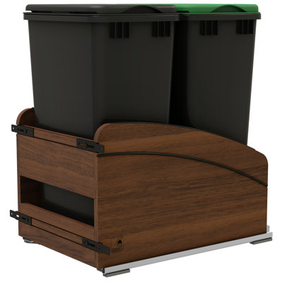 Rev-A-Shelf Walnut Double Pullout Waste Container, Soft-Close, 50 qt, Black