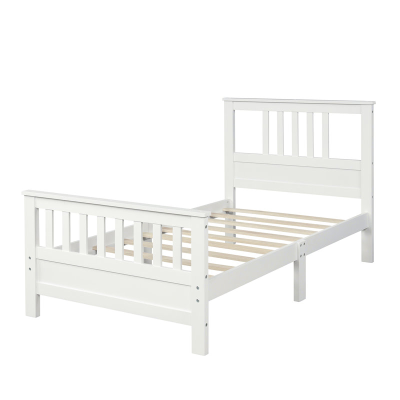 Wood Platform Bed With Headboard And Footboard Stylish Design Solid Construction Fast Assembly, Twin, White
