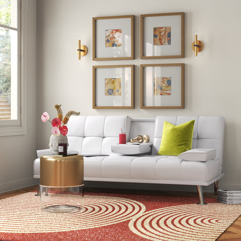 Maggie Twin 66'' Faux Leather Convertible Sofa, White Faux Leather