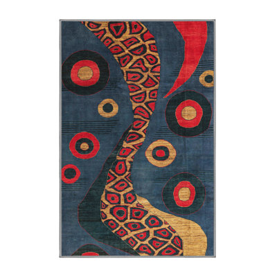 Tapis abstrait bleu / rouge / crème Conway