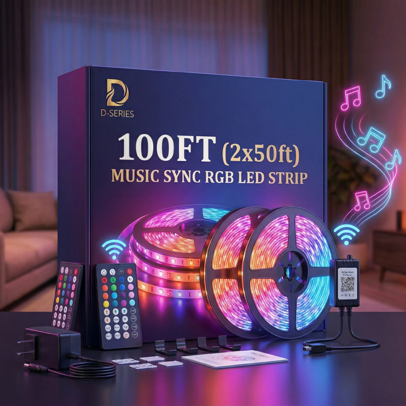 100ft Smart Wifi Led Strip Lights Work With Alexa And Google Assistant Music Rgb Sync Color Changing With App& Remote