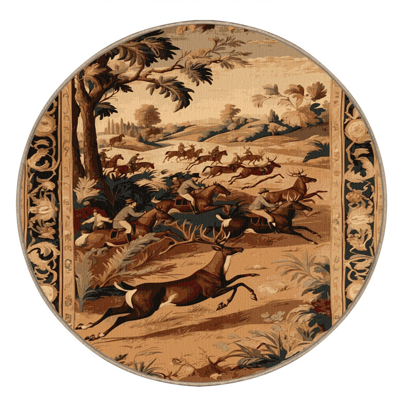 Tapis brun français lavable à la machine, Rond 6 pi