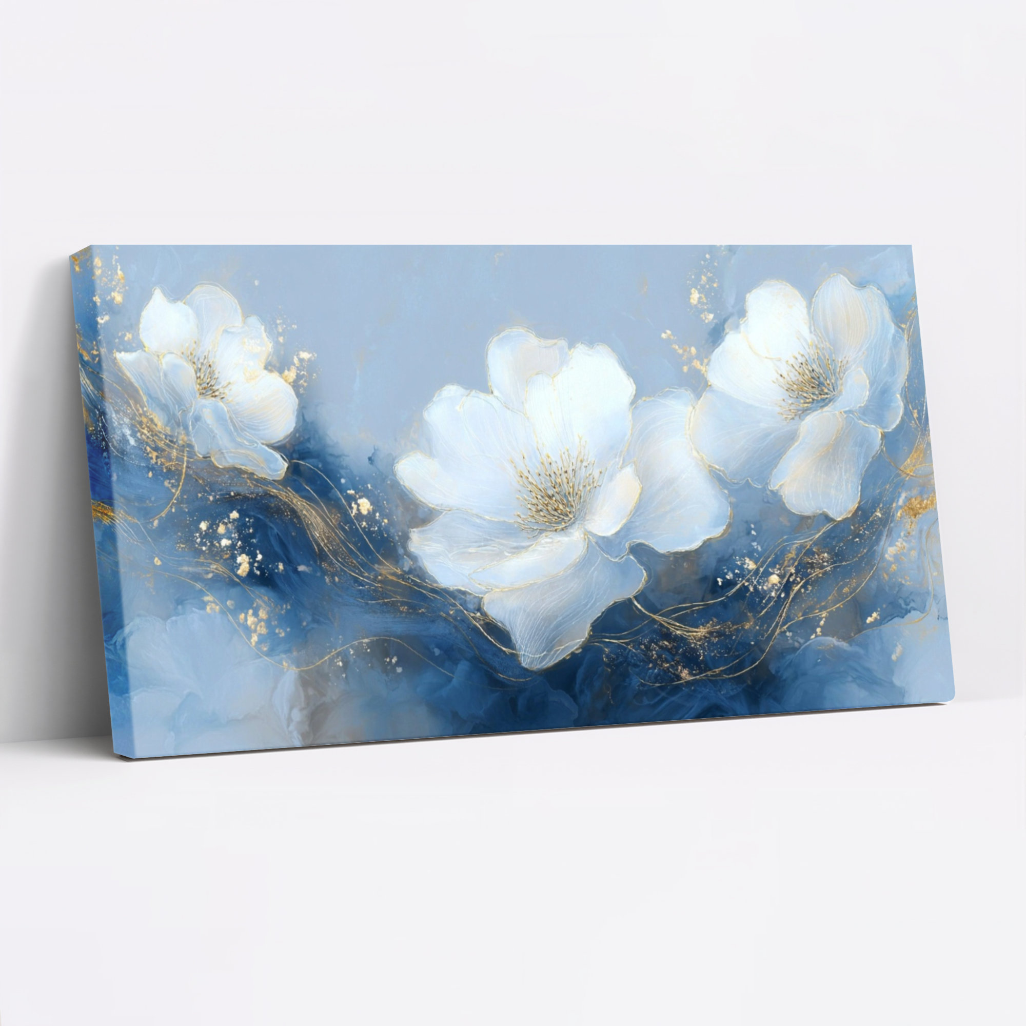 Mercer41 Blue And White Floral Abstract Canvas Wrapped Wall Art Oil ...