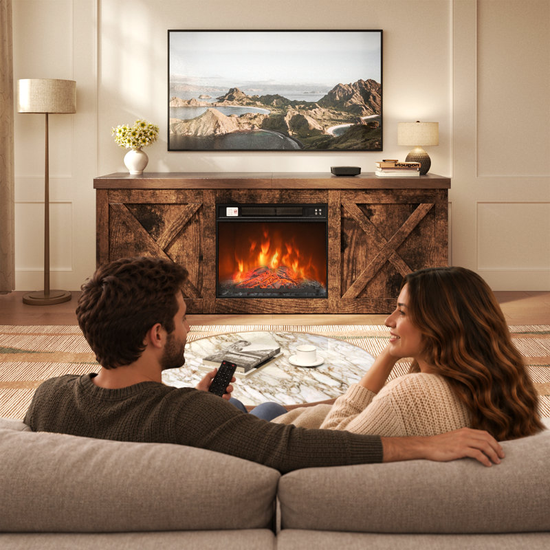 Meuble télé moderne avec foyer électrique inclus, Jusqu'à 55 po (brun)
