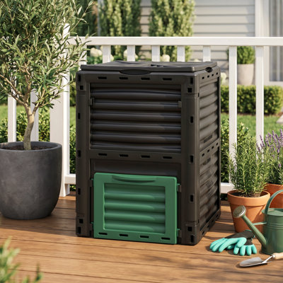 80 Gallon Garden Compost Bin BPA Free Outdoor Composter with Top Lid & Bottom Door Large Capacity Backyard Composting Bin with Four-Sided Ventilation