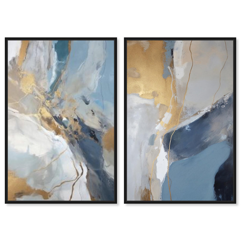 Décoration murale de salle de bain Tranquil Abstract Duo par Art Remedy, cadre noir, 36 x 54, Structure noire