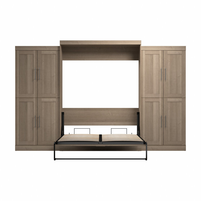 Arlex 137W Queen Wall Bed with 36W Storage Units with Doors, Ash Gray