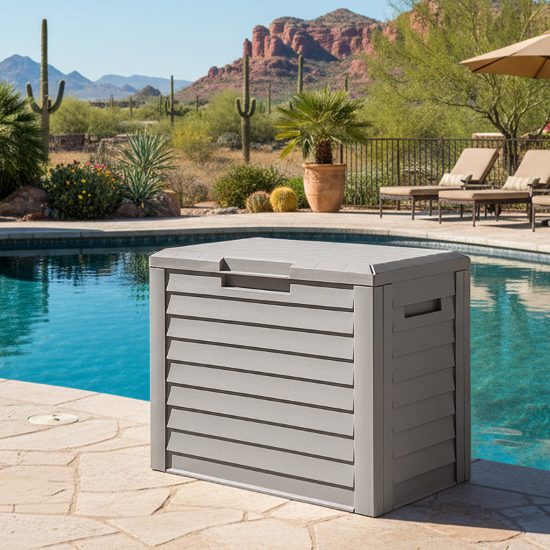 35 gallons Coffre de terrasse en plastique et plastique, gris