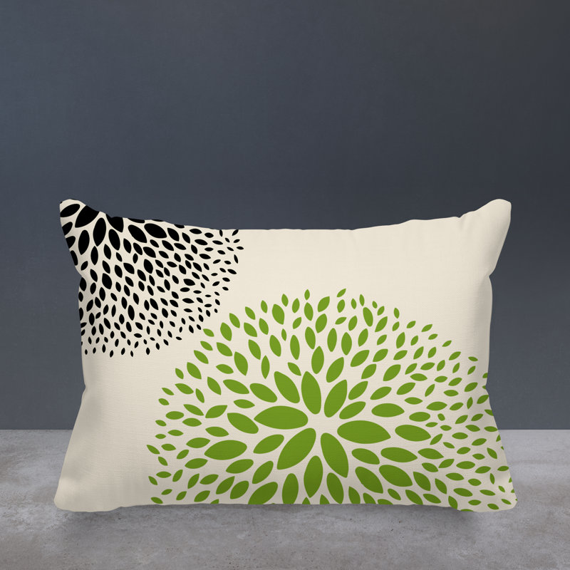 Bavaria Spun Polyester Lumbar Rectangular Indoor/Outdoor Pillow Cover & Insert, Chartreuse/Cream/Black