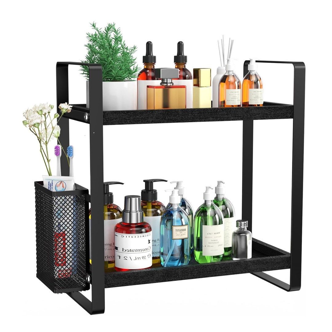 2-Tier Wooden Multi-use Countertop Organizer for Makeup, Coffee & Spices