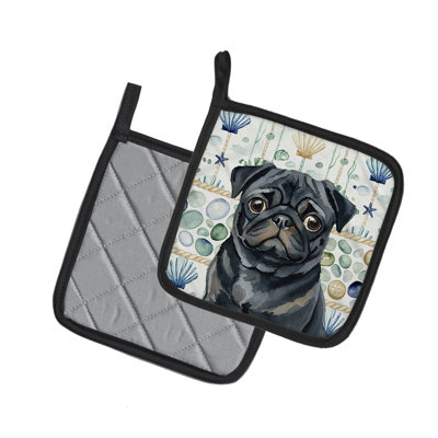 Black Pug Coastal Sea Glass Pair of Pot Holders