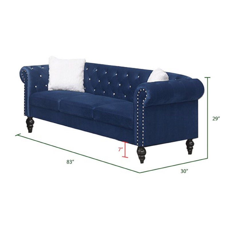 Canapé + causeuse avec revêtement en velours, Bleu