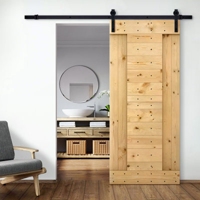 84'' Solid Wood Paneled Painted without Installation Hardware Kit Barn Door