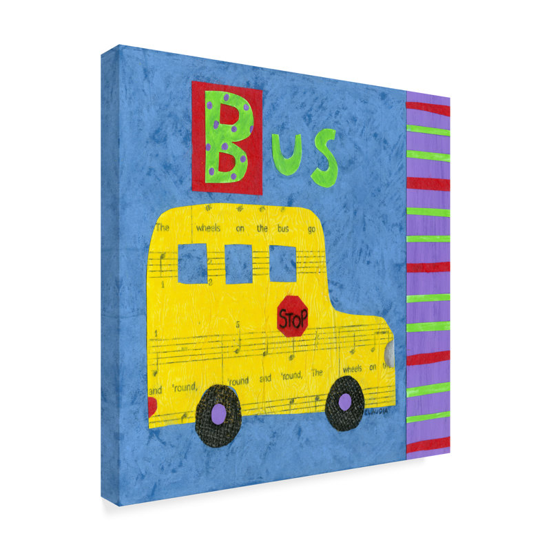 « school bus », art sur toile, H 14 po x l 14 po x P 2 po