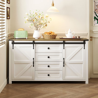 Sideboard with Storage, Sliding Barn Doors, 4 Drawers and Power Outlet by Ophelia & Co.