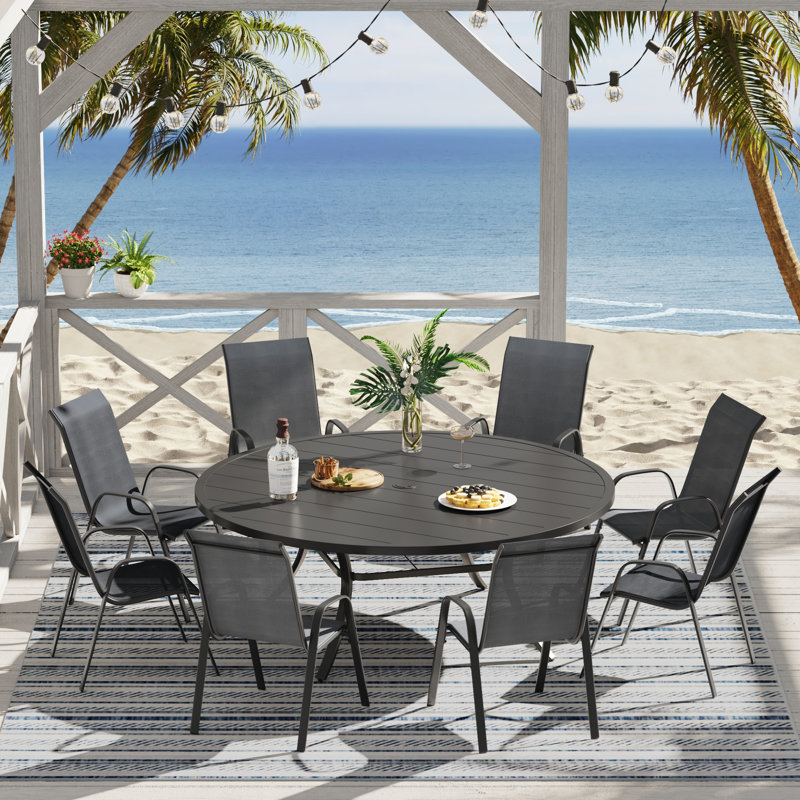 Elijah With Stackable Textilene Chairs, Black
