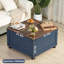 Table basse carrée de style campagnard de 80 cm avec rangement dissimulé, couvercles rabattables et pieds en forme de gourde en bois massif-1013832145
