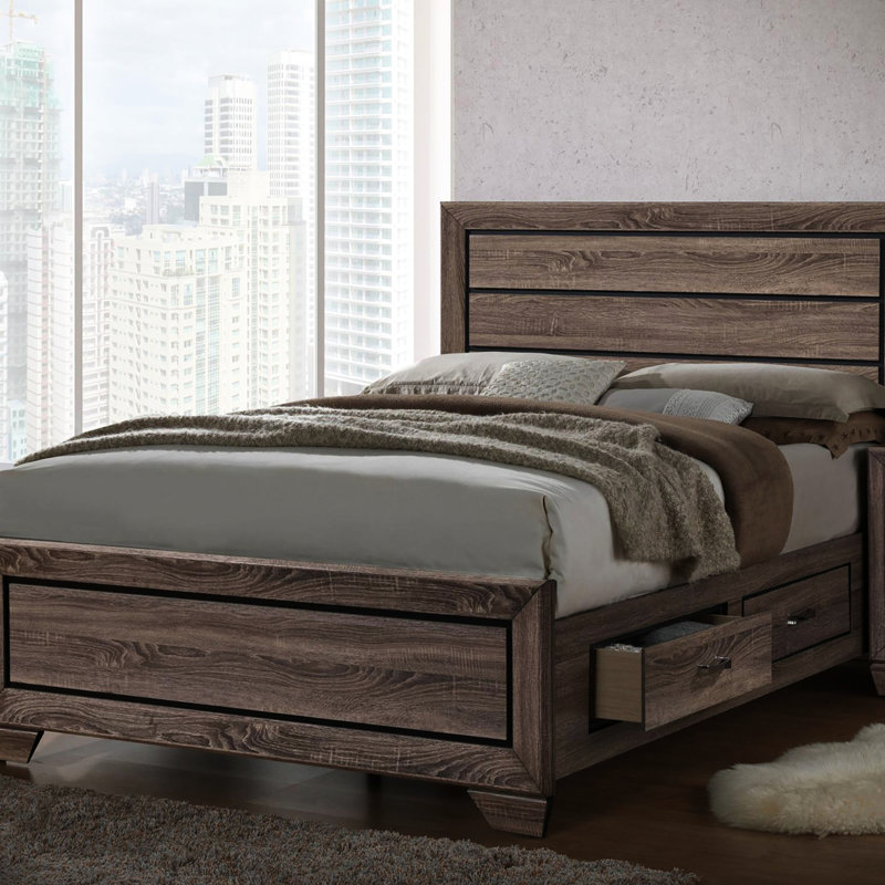 Washed Taupe Queen Bed With Versatile Storage, Transitional Ample Style