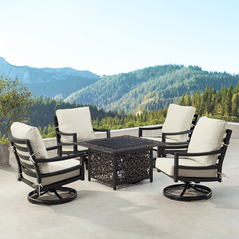 Denicka 4 - Person Patio Conversation Set with Cushions, Light Gray