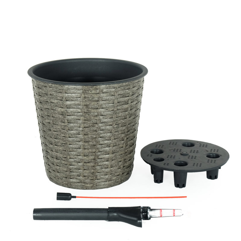 2 pots à fleurs auto-arrosants - rond gris pour jardinière cour intérieure